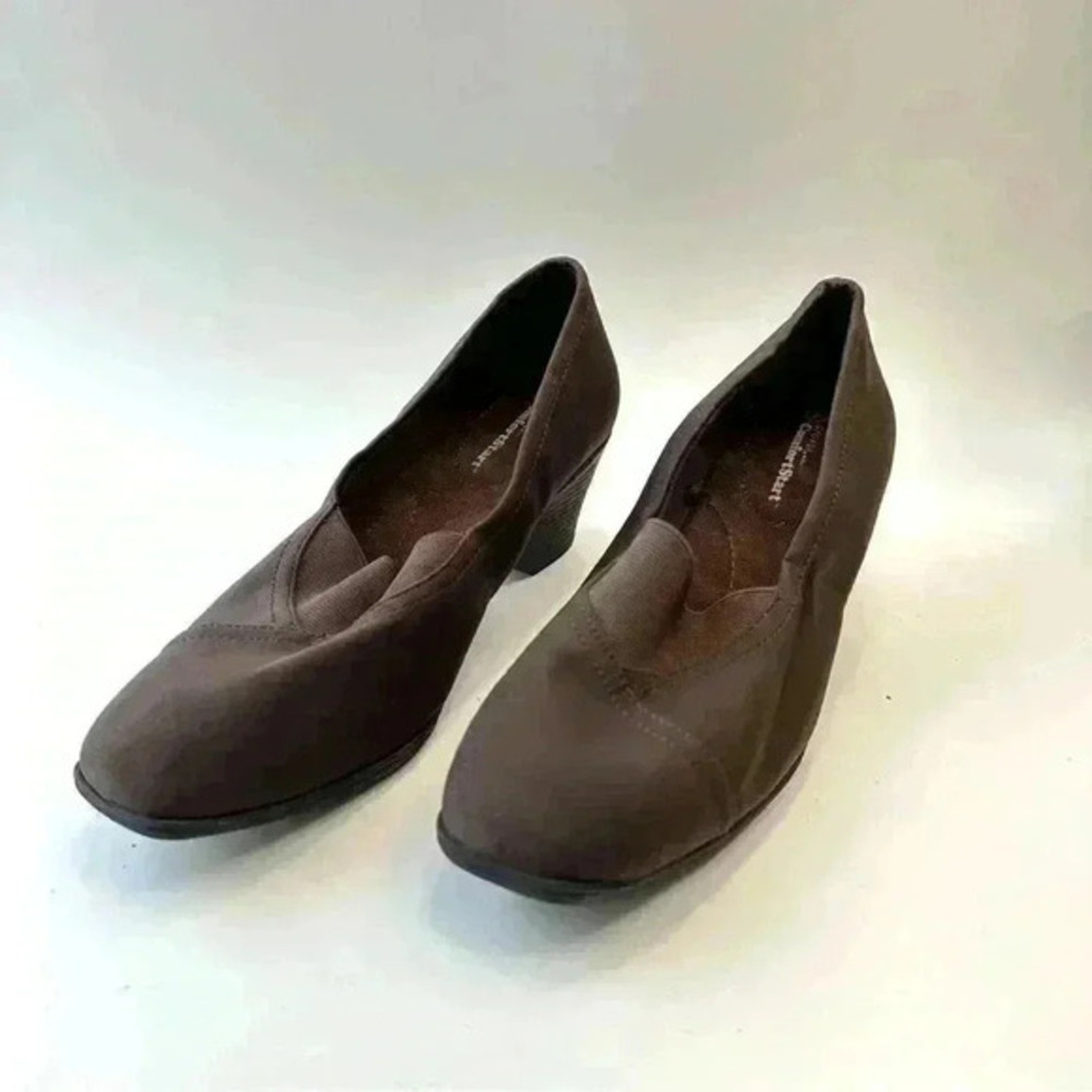 George Heels Womens 6 Comfort Start Loafers Pumps Wedge Black Fabric Slip On